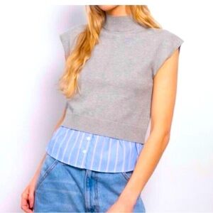 Central Park West Gray/Blue Top Size Small NWOT Revolve Brand NYC Viscose Cotton